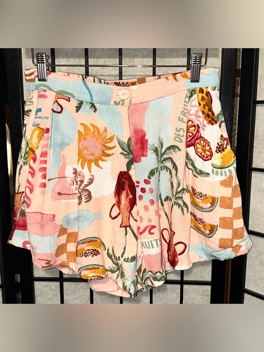 PAPER HEART Tropical Print Summer Fun Vacation Vibes Linen Blend Shorts